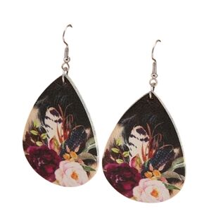 Floral & pheasant feather earrings, Hand-made